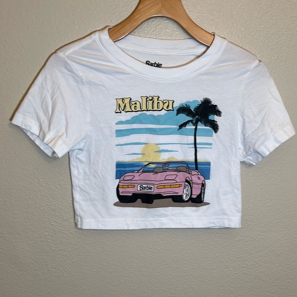 PacSun Barbie Malibu White Cropped Short Sleeve Shirt